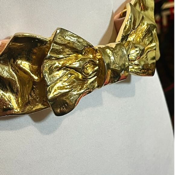 Vintage 1980s Gold Tone Bow Belt Buckle w/ Pink Leather Belt 1986 Statement glam - Picture 3 of 8